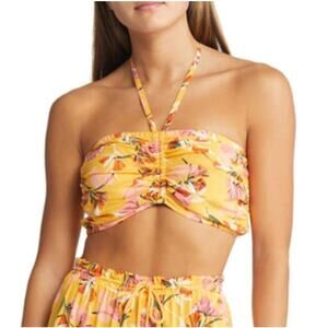 New ~ ROXY ~ Chamois Pressed Flowers Island Hops Bandeau Crop 100% VISCOSE XL